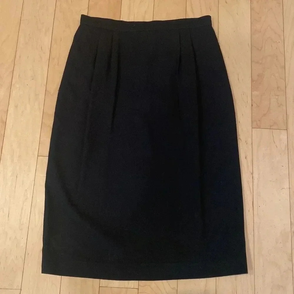 Vintage Black Wool High Waisted Pleated Pencil Skirt Size 10